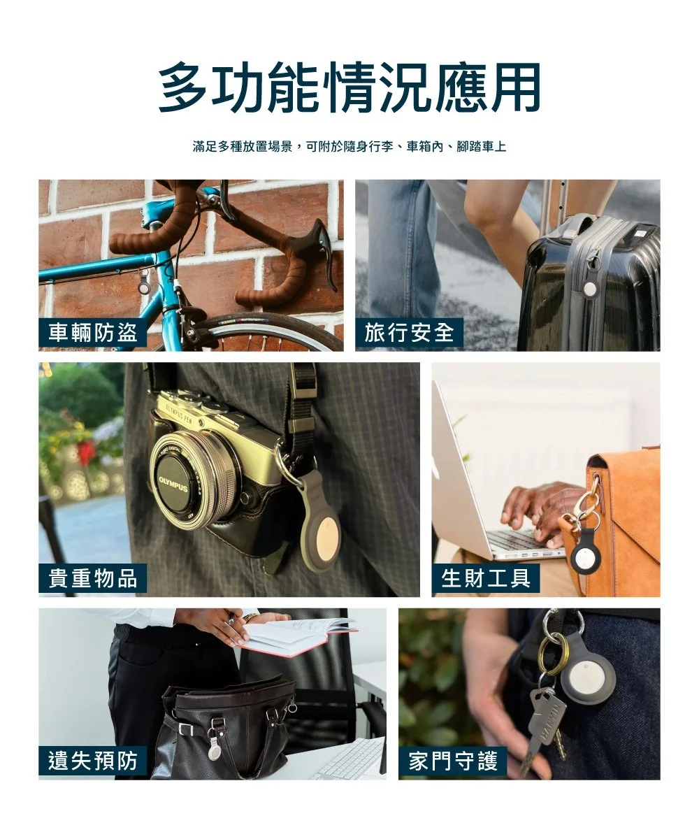 Hereu Tag 搭配行李、包袋、鑰匙與工具等物品的六種放置情境