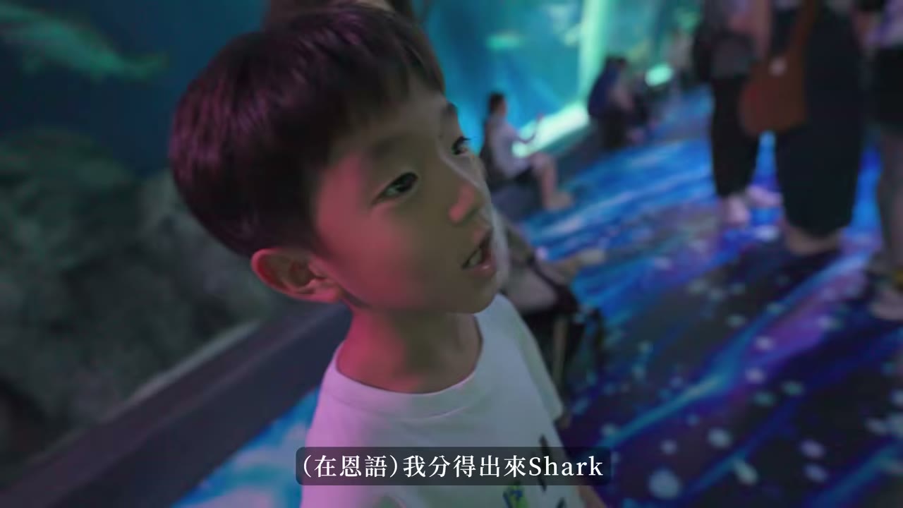 孩子在水族展示區觀察生物